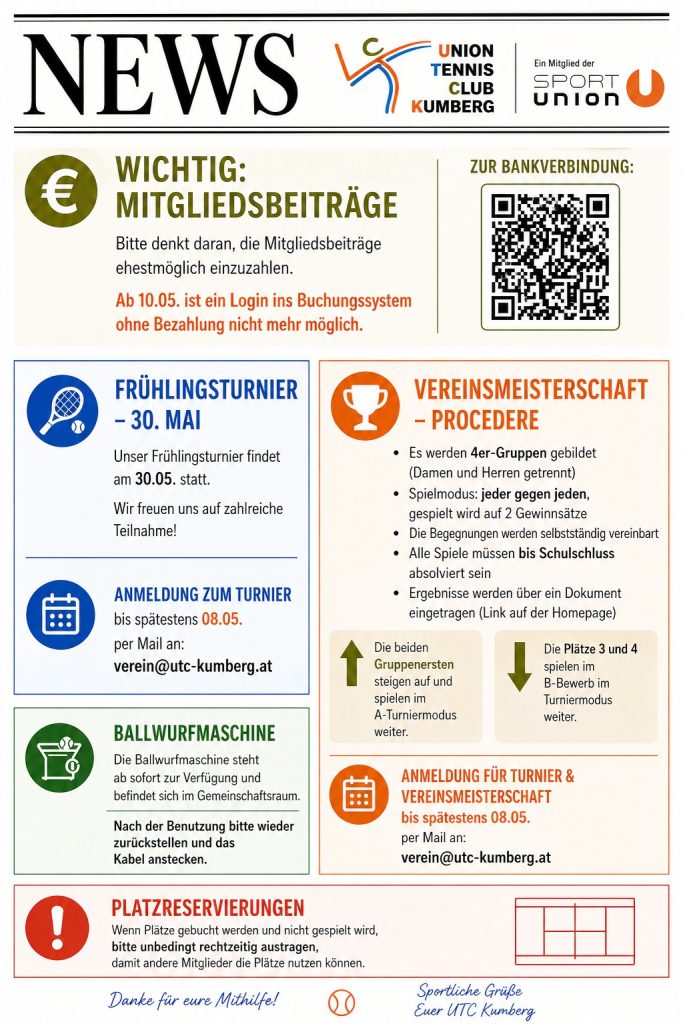 Wichtige Informationen des Tennisvereins
